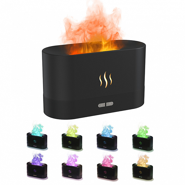 Светодиодный USB увлажнитель-ароматизатор Flame RGB, черный с логотипом в Черкесске заказать по выгодной цене в кибермаркете AvroraStore